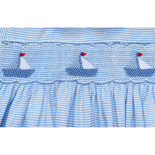Load image into Gallery viewer, " SIMONA " BLUE & WHITE STRIPED HAND-SMOCKED DRESS. LIMITED