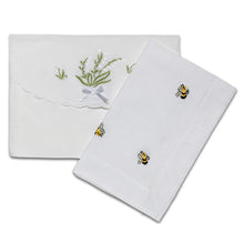 Load image into Gallery viewer, " BUSY BEE" EMBROIDERED HEMSTITCHED COTTON/LINEN BABY BED SET @ GIFT BAG.