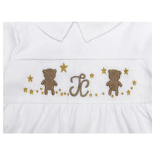 Load image into Gallery viewer, "KISS ME, TEDDY" BABY WHITE EMBROIDERED BABYGROW & BIB 3-6 MONTHS