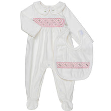 Load image into Gallery viewer, " CELESTE " CREAM VELOUR BABYGROW@MATCHING BIB SET