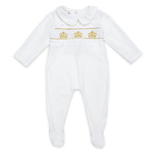 Load image into Gallery viewer, "ROYAL CROWN" BABY WHITE VELOUR 4 PIECE SMOCKED SET