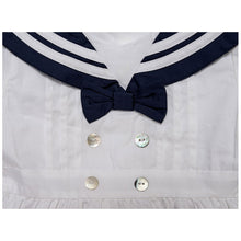 Load image into Gallery viewer, BABY GIRLS WHITE & NAVY COTTON SAILOR DRESS.