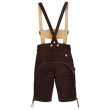 Load image into Gallery viewer, Men's costumes short-leather pants with attractive flora and fauna embroidery and removable suspenders, dark brown