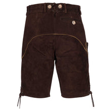 Load image into Gallery viewer, Men's costumes short-leather pants with attractive flora and fauna embroidery and removable suspenders, dark brown