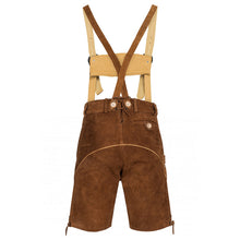 Load image into Gallery viewer, Men's costumes short leather pants with attractive flora and fauna embroidery and removable suspenders, light brown