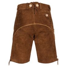 Load image into Gallery viewer, Men's costumes short leather pants with attractive flora and fauna embroidery and removable suspenders, light brown