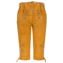Load image into Gallery viewer, Ladies Leather Pants Golden Yellow Knee made of fine cowhide leather