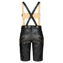 Load image into Gallery viewer, Traditional ladies' lederhosen knee length with elaborate embroidery, black
