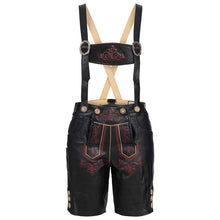 Load image into Gallery viewer, Noble ladies leather pants short with elaborate red embroidery Traditional costumes, black