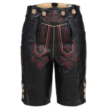 Load image into Gallery viewer, Noble ladies leather pants short with elaborate red embroidery Traditional costumes, black