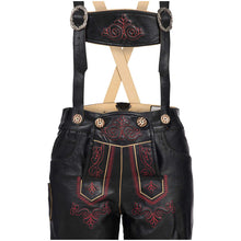 Load image into Gallery viewer, Noble ladies leather pants short with elaborate red embroidery Traditional costumes, black