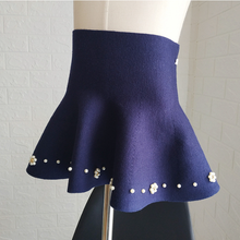 Load image into Gallery viewer, " KAREN " NAVY BLUE PEARL EMBELLISHED KNITTED FLARE SKIRT