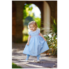 Load image into Gallery viewer, BLUE HAND-SMOCKED " FLEUR DE LIS " HAND EMBROIDERED DRESS.