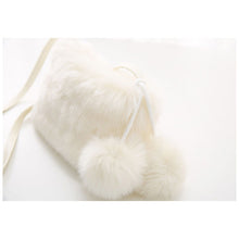 Load image into Gallery viewer, TWO ADORABLE SYNTHETIC FUR IVORY & HONEY COLOURS POM-POM SHOULDER BAG.