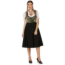 Load image into Gallery viewer, Velvety 3-piece Dirndl with apron and blouse costume with exciting floral embroidery