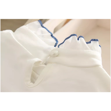 Load image into Gallery viewer, GIRLS IVORY & NAVY RUFFLE NECK COTTON JERSEY " CHARMELLE " SMART TOP