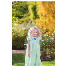 Load image into Gallery viewer, " SEMIRAMIS" LIGHT GREEN HAND-SMOCKED HAND-EMBROIDERED STUNNING DRESS