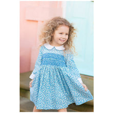 Load image into Gallery viewer, BLUE COTTON LONG SLEEVED HAND SMOCKED DRESS - CLEARANCE