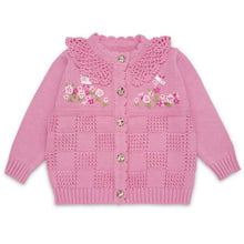 Load image into Gallery viewer, "VINTAGE FLOWERS" PINK COTTON KNIT HAND EMBROIDERED CARDIGAN
