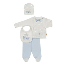 Load image into Gallery viewer, BABY BOYS " EUGENE " PALE BLUE BABYSUIT, BIB &amp; HAT SET
