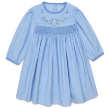 Load image into Gallery viewer, "BLUE BELL" CORDUROY HAND-SMOCKED TRADITIONAL EMBROIDERED DRESS
