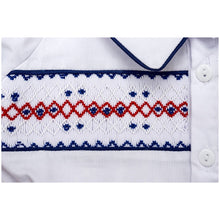 Load image into Gallery viewer, BOY'S " EDWARD" HAND-SMOCKED COTTON FRONT BUTTON BUSTER SUIT. LIMITED
