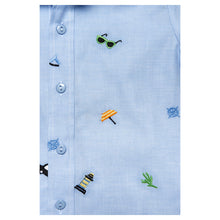 Load image into Gallery viewer, BOYS "PORTOFINO" BLUE EMBROIDERED SHIRT @ WHITE SHORTS 2PCS SET.
