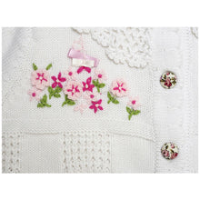 Load image into Gallery viewer, GIRLS WHITE "VINTAGE FLOWERS "HAND EMBROIDERED,CROCHET COLLAR CARDIGAN
