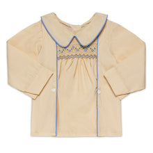 Load image into Gallery viewer, BOYS CREAM &amp; BLUE "ALEXANDER" HAND SMOCKED BUSTER SUIT
