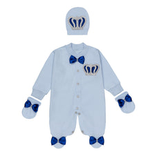 Load image into Gallery viewer, " GRANDEE " BLUE" JERSEY COTTON SPARKLING BABY SET. HAND-MADE.
