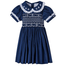 Load image into Gallery viewer, " LUANNA " NAVY BLUE HAND SMOCKED DRESS.LIMITED
