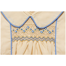 Load image into Gallery viewer, BOYS CREAM &amp; BLUE "ALEXANDER" HAND SMOCKED BUSTER SUIT
