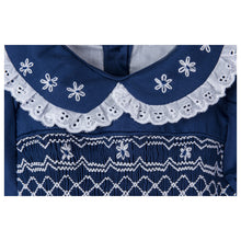 Load image into Gallery viewer, " LUANNA " NAVY BLUE HAND SMOCKED DRESS.LIMITED
