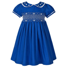 Load image into Gallery viewer, BLUE TRADITIONAL HERITAGE HAND SMOCKED "SILVA" DRESS.
