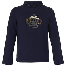 Load image into Gallery viewer, NAVY BLUE COTTON LONG-SLEEVED " JEWEL CROWN" GLAM JERSEY TOP
