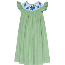 Load image into Gallery viewer, " SEMIRAMIS" LIGHT GREEN HAND-SMOCKED HAND-EMBROIDERED STUNNING DRESS

