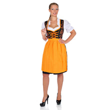 Load image into Gallery viewer, 3-piece dirndl black orange with blouse and apron
