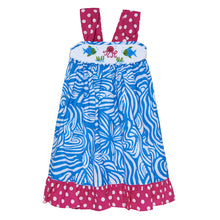 Load image into Gallery viewer, " OCEAN BREEZE" HAND SMOCKED HAND EMBROIDERED PINAFORE DRESS. CLEARANCE!
