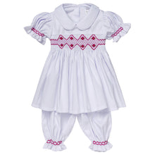 Load image into Gallery viewer, " MARGO " WHITE HAND-SMOCKED TRADITIONAL PYJAMAS SET. LIMITED
