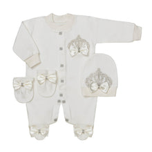 Load image into Gallery viewer, " MILADY " WHITE JERSEY COTTON SPARKLING BABY SET. HAND-MADE.
