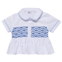 Load image into Gallery viewer, BABY BOYS "ROMEO" BLUE HAND SMOCKED BUSTER SUIT. LIMITED.

