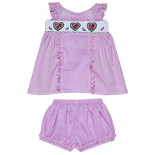 Load image into Gallery viewer, "PINK HEART" HAND SMOCKED TOP&amp;SHORTS 2PCS OUTFIT. CLEARANCE

