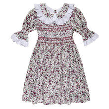 Load image into Gallery viewer, " BLOSSOM" HAND SMOCKED FLORAL PRINTED 3/4 SLEEVES DRESS
