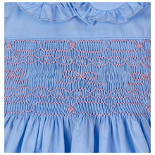 Load image into Gallery viewer, " RIBBONS @ BOW " HAND-SMOCKED 3/4 SLEEVES BLUE DRESS. LIMITED
