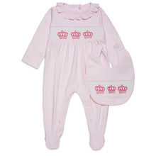 Load image into Gallery viewer, BABY GIRLS "PRINCESS CROWN" PINK BABY GROW &amp; BIB SET 3-6 MONTHS
