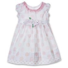 Load image into Gallery viewer, BABY GIRLS WHITE &amp; PINK SPOTTED "TAFFY" COTTON DRESS- CLEARANCE
