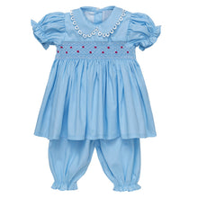 Load image into Gallery viewer, BLUE "ANASTASIA" TRADITIONAL HAND-SMOCKED PYJAMAS SET.LIMITED
