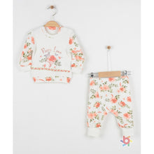 Load image into Gallery viewer, BABY GIRLS PINK FLORAL " ALICE " COTTON TOP, TROUSERS @ BANDANA SET
