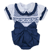 Load image into Gallery viewer, " VALENTINA " BABY GIRLS NAVY BLUE 2 PIECE HAND-SMOCKED SET.LIMITED
