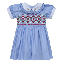 Load image into Gallery viewer, " MADEMOISELLE" BLUE TRADITIONAL HAND-SMOCKED DRESS. LIMITED
